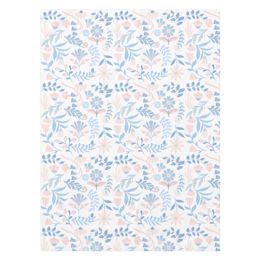 Bloemendesign boho blokprint blauwe roze meisjesac tafelkleed (Voorkant)