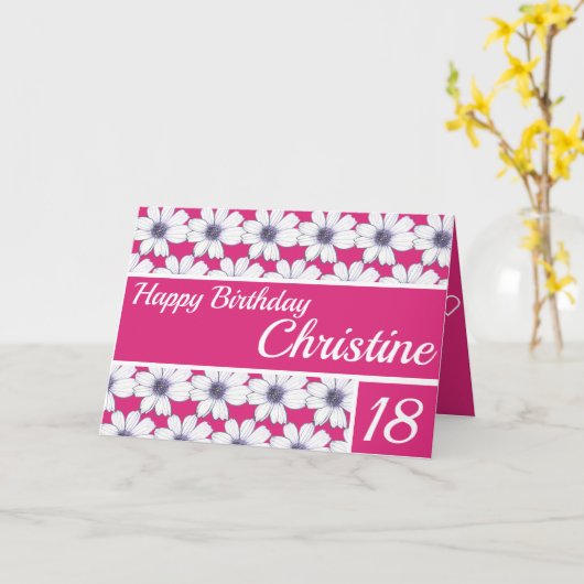 Bloemendesign Fuscia Roze Verjaardag Kaart (Gele Bloem)