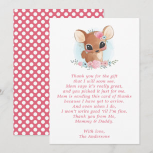 Bloemendesign Hert Cute Ree Baby Shower Bedankkaar Bedankkaart