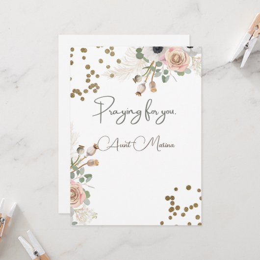 Bloemendesign met gouden stippen en boodschap kaart (Voorkant / Achterkant in situ)