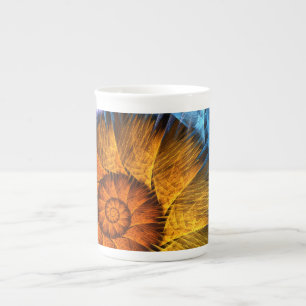 Bloemendesign oranje geel blauw abstracte kunst porselein kop