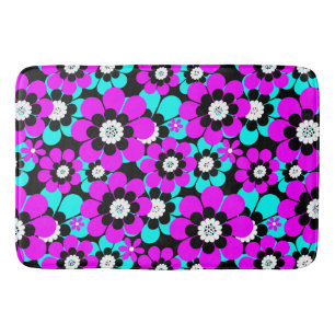 Bloemendessin paars en turquoise neon bloemen badmat