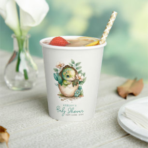 Bloemendinosaurus-ei Waterverf Babyshower Papieren Bekers