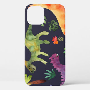 Bloemendinosaurussen: Waterverf stoffen ontwerp iPhone 12 Hoesje