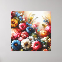 Bloemendoek Art Rood Blauw en witte bloemen