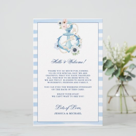 Bloemendokterankers Strand Bruiloft Welkom Itinera (Staand voorkant)