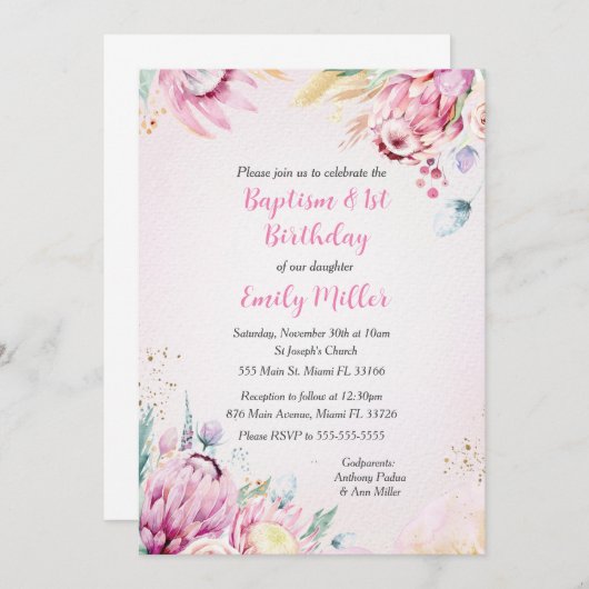 Bloemendoop en verjaardagsuitnodiging kaart (Voorkant / Achterkant)