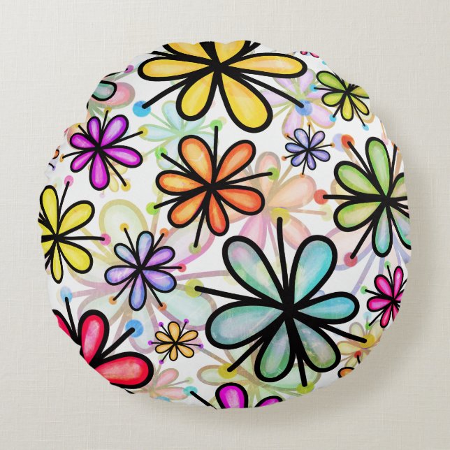 Bloemendouches rond kussen (Voorkant)