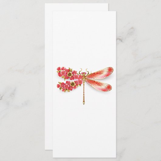 Bloemendragonfly met juwelen sakura advieskaart (Voorkant / Achterkant)