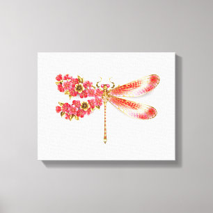 Bloemendragonfly met juwelen sakura canvas afdruk