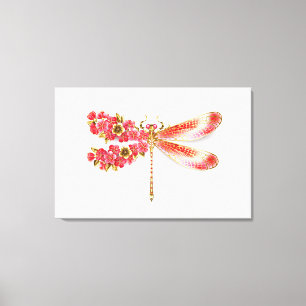 Bloemendragonfly met juwelen sakura canvas afdruk