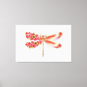 Bloemendragonfly met juwelen sakura canvas afdruk