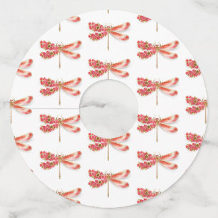 Bloemendragonfly met juwelen sakura wijnglaslabel