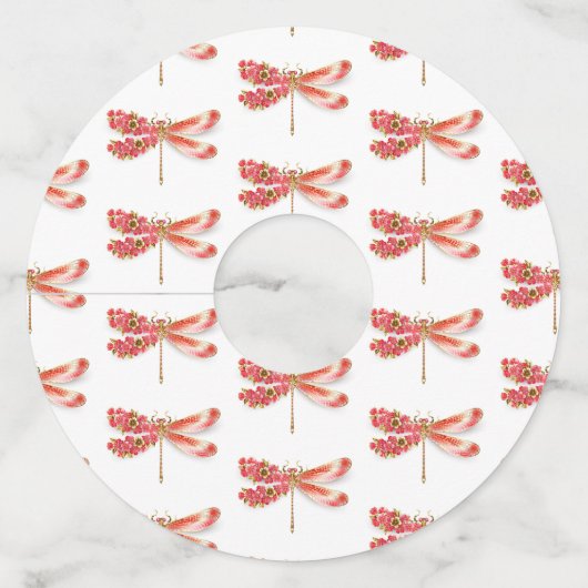 Bloemendragonfly met juwelen sakura wijnglaslabel (Voorkant)