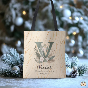 Bloemendrieletter V – Elegante botanische letterku Draagtas