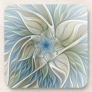 Bloemendroompatroon Abstract Blauw Khaki Fractal Bier Onderzetter