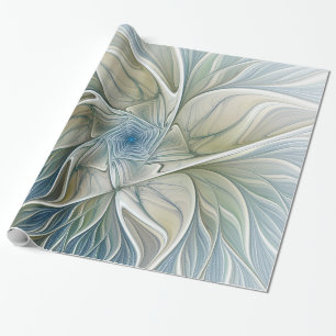 Bloemendroompatroon Abstract Blauw Khaki Fractal Cadeaupapier