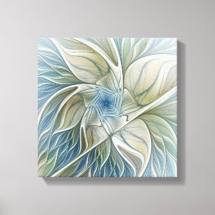 Bloemendroompatroon Abstract Blauw Khaki Fractal Canvas Afdruk