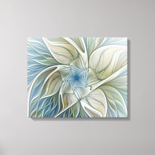 Bloemendroompatroon Abstract Blauw Khaki Fractal Canvas Afdruk