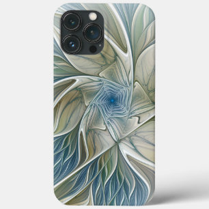 Bloemendroompatroon Abstract Blauw Khaki Fractal iPhone 13 Pro Max Hoesje