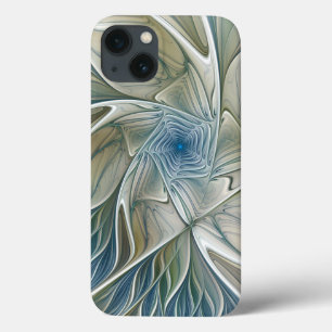 Bloemendroompatroon Abstract Blauw Khaki Fractal iPhone 13 Hoesje