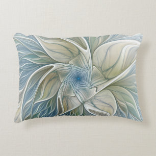 Bloemendroompatroon Abstract Blauw Khaki Fractal Decoratief Kussen