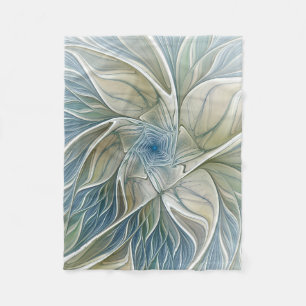 Bloemendroompatroon Abstract Blauw Khaki Fractal Fleece Deken