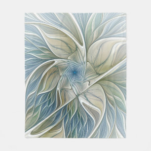 Bloemendroompatroon Abstract Blauw Khaki Fractal Fleece Deken