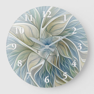 Bloemendroompatroon Abstract Blauw Khaki Fractal Grote Klok
