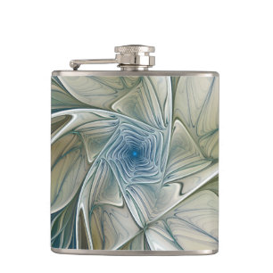 Bloemendroompatroon Abstract Blauw Khaki Fractal Heupfles