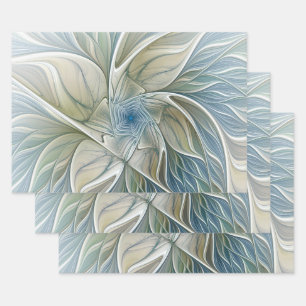 Bloemendroompatroon abstract blauw khaki fractal inpakpapier vel