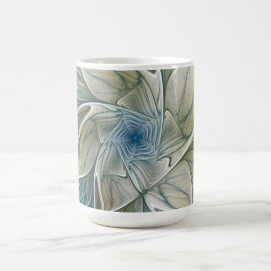 Bloemendroompatroon Abstract Blauw Khaki Fractal Koffiemok