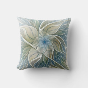 Bloemendroompatroon Abstract Blauw Khaki Fractal Kussen