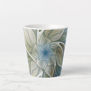 Bloemendroompatroon Abstract Blauw Khaki Fractal Latte Mok