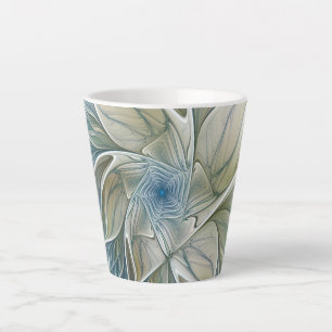 Bloemendroompatroon Abstract Blauw Khaki Fractal Latte Mok
