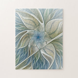 Bloemendroompatroon Abstract Blauw Khaki Fractal Legpuzzel