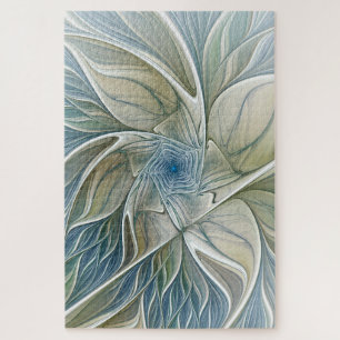 Bloemendroompatroon Abstract Blauw Khaki Fractal Legpuzzel