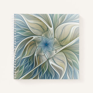 Bloemendroompatroon Abstract Blauw Khaki Fractal Notitieboek