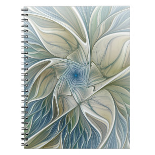 Bloemendroompatroon Abstract Blauw Khaki Fractal Notitieboek