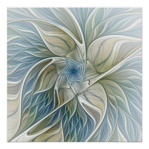 Bloemendroompatroon Abstract Blauw Khaki Fractal Perfect Poster