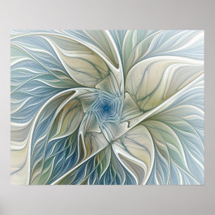 Bloemendroompatroon Abstract Blauw Khaki Fractal Poster