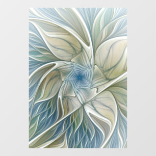 Bloemendroompatroon Abstract Blauw Khaki Fractal Raamsticker