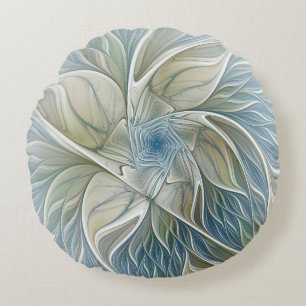 Bloemendroompatroon Abstract Blauw Khaki Fractal Rond Kussen