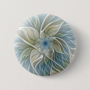 Bloemendroompatroon Abstract Blauw Khaki Fractal Ronde Button 5,7 Cm