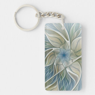 Bloemendroompatroon Abstract Blauw Khaki Fractal Sleutelhanger