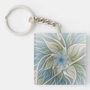 Bloemendroompatroon Abstract Blauw Khaki Fractal Sleutelhanger