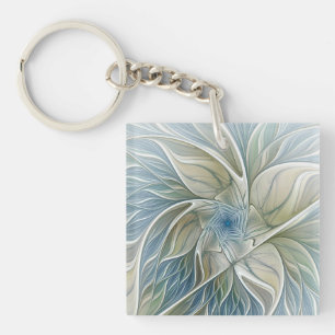 Bloemendroompatroon Abstract Blauw Khaki Fractal Sleutelhanger