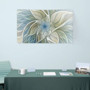 Bloemendroompatroon Abstract Blauw Khaki Fractal Spandoek
