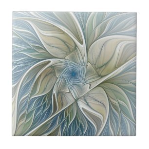 Bloemendroompatroon Abstract Blauw Khaki Fractal Tegeltje