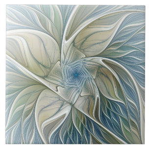 Bloemendroompatroon Abstract Blauw Khaki Fractal Tegeltje